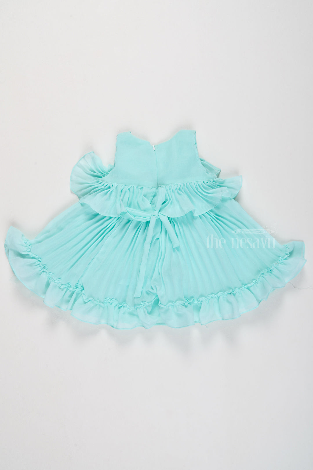 The Nesavu Girls Fancy Frock Short Birthday Frock with Pleated Layers and Vibrant Green Ruffles for Girls Nesavu Nesavu Short Birthday Frock Girls Pleated Layers Vibrant Ruffles