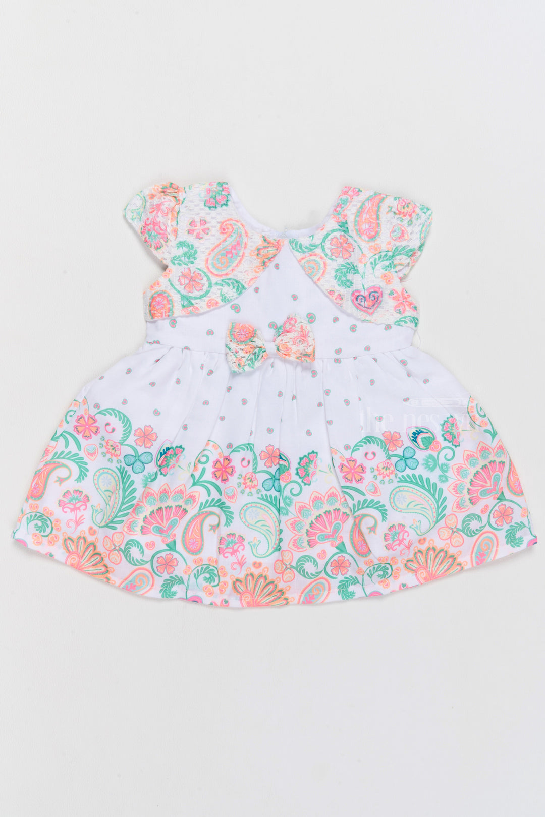 The Nesavu Baby Cotton Frocks Short Frock Cotton for Girls with Vibrant Paisley Prints and Decorative Bow Nesavu 14 (6M) / Multicolor BFJ701A-14 Nesavu Short Frock Cotton Girls Paisley Prints Bow Detail  Perfect Family Gatherings