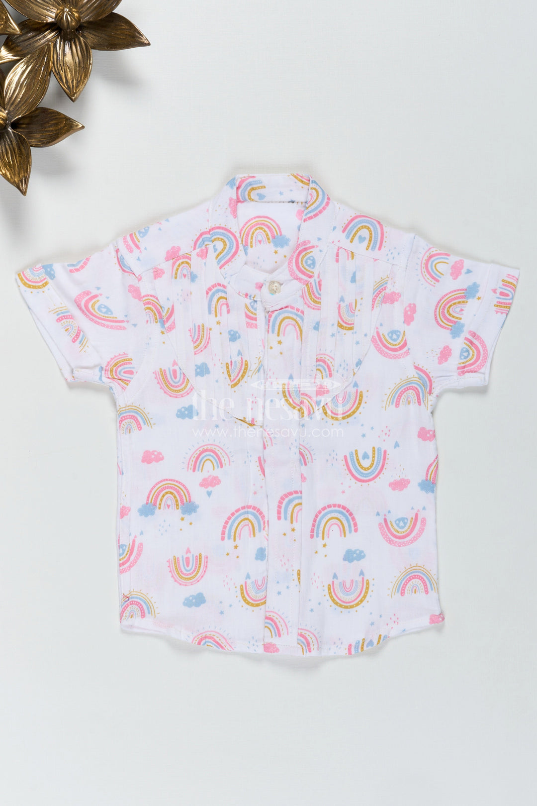 The Nesavu Boys Cotton Shirt Short Sleeve Rainbow Shirt for Toddlers Nesavu 16 (1Y) / Multicolor BS270A-16 Nesavu Toddlers Soft Cotton Rainbow Shirt Short Sleeves Cheerful Digital Print Design