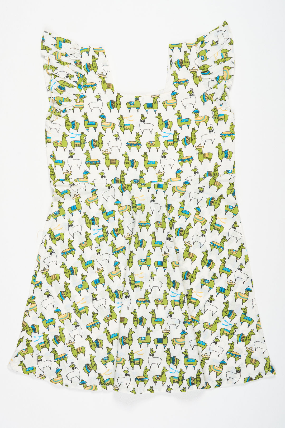The Nesavu Baby Cotton Frocks Short White Cotton Frock with Colorful Llama Print for Babies Playful Summer Outfit Nesavu 10 (NB) / White BFJ682A-10 Nesavu White Cotton Baby Frock Llama Print Playful Comfortable Summer Outfit