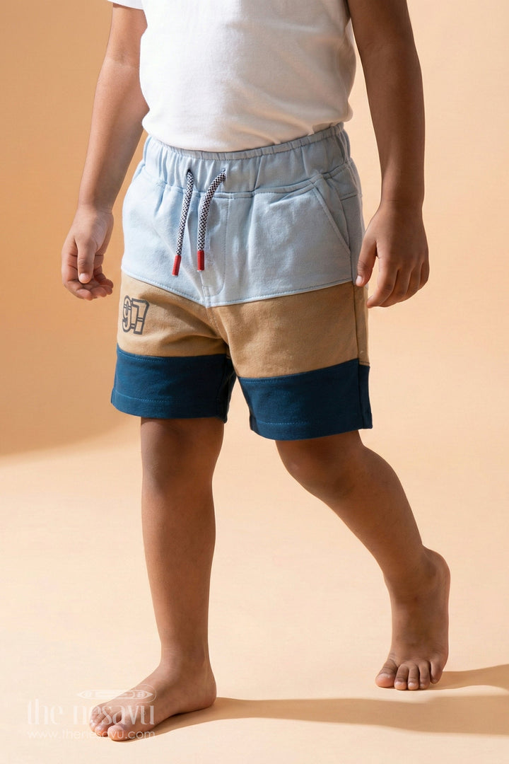 The Nesavu Boys Shorts Shorts Casual Beach Outfits for Boys in Blue and Olive Cotton Blend with Sporty Drawstring Waist Nesavu 12 (3M) / Blue BWS016C-12 Shorts Casual Beach Outfits Boys Blue Olive Cotton Blend Drawstring Waist | The Nesavu