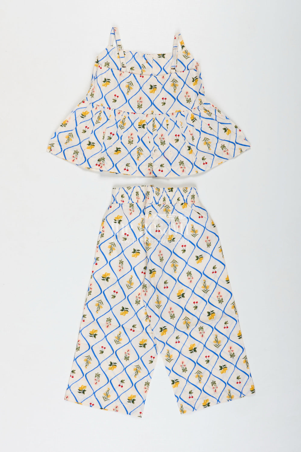 The Nesavu Girls Sharara / Plazo Set Shoulder Cutout Floral CoOrd Set For Baby Girls Nesavu 16 (1Y) / White GPS708A-16 Nesavu Girls Floral Summer Co-Ord Set Cold Shoulder Top Palazzo Pants Cotton Print