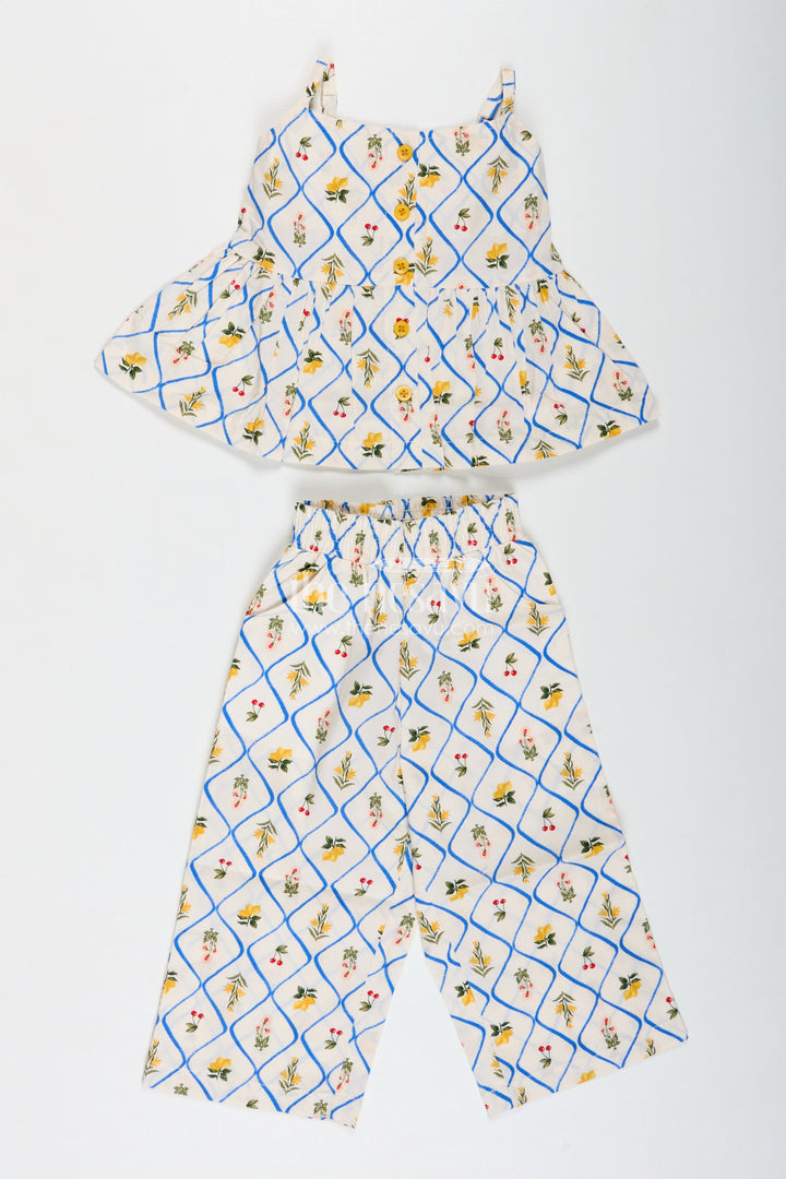 The Nesavu Girls Sharara / Plazo Set Shoulder Cutout Floral CoOrd Set For Baby Girls Nesavu Nesavu Girls Floral Summer Co-Ord Set Cold Shoulder Top Palazzo Pants Cotton Print