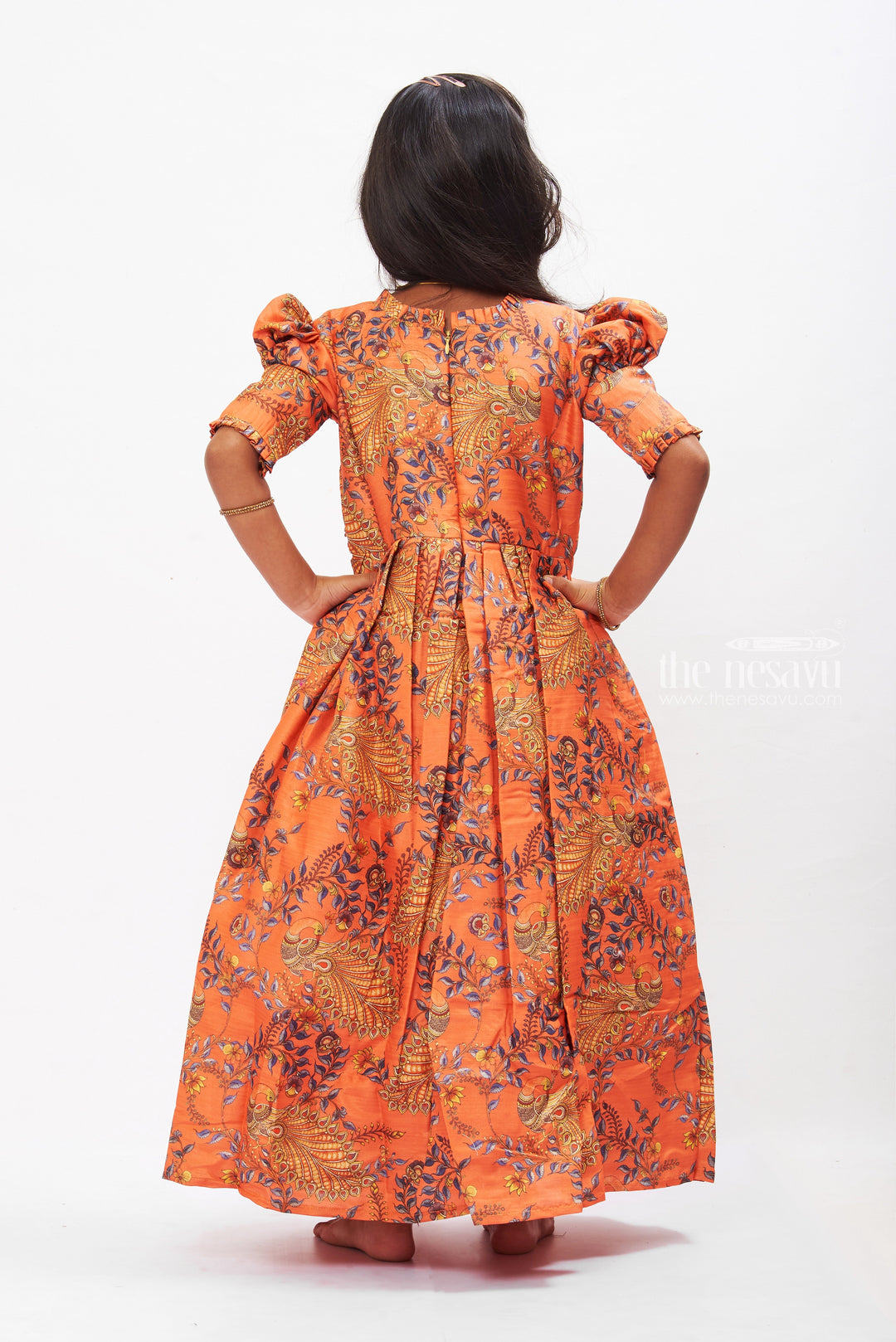 The Nesavu Girls Silk Gown Sienna Splendor Embroidered Anarkali Gown for Girls- Traditional Festive Dress Nesavu Traditional Embroidered Anarkali Gown for Girls | Sienna Festive Wear | The Nesavu