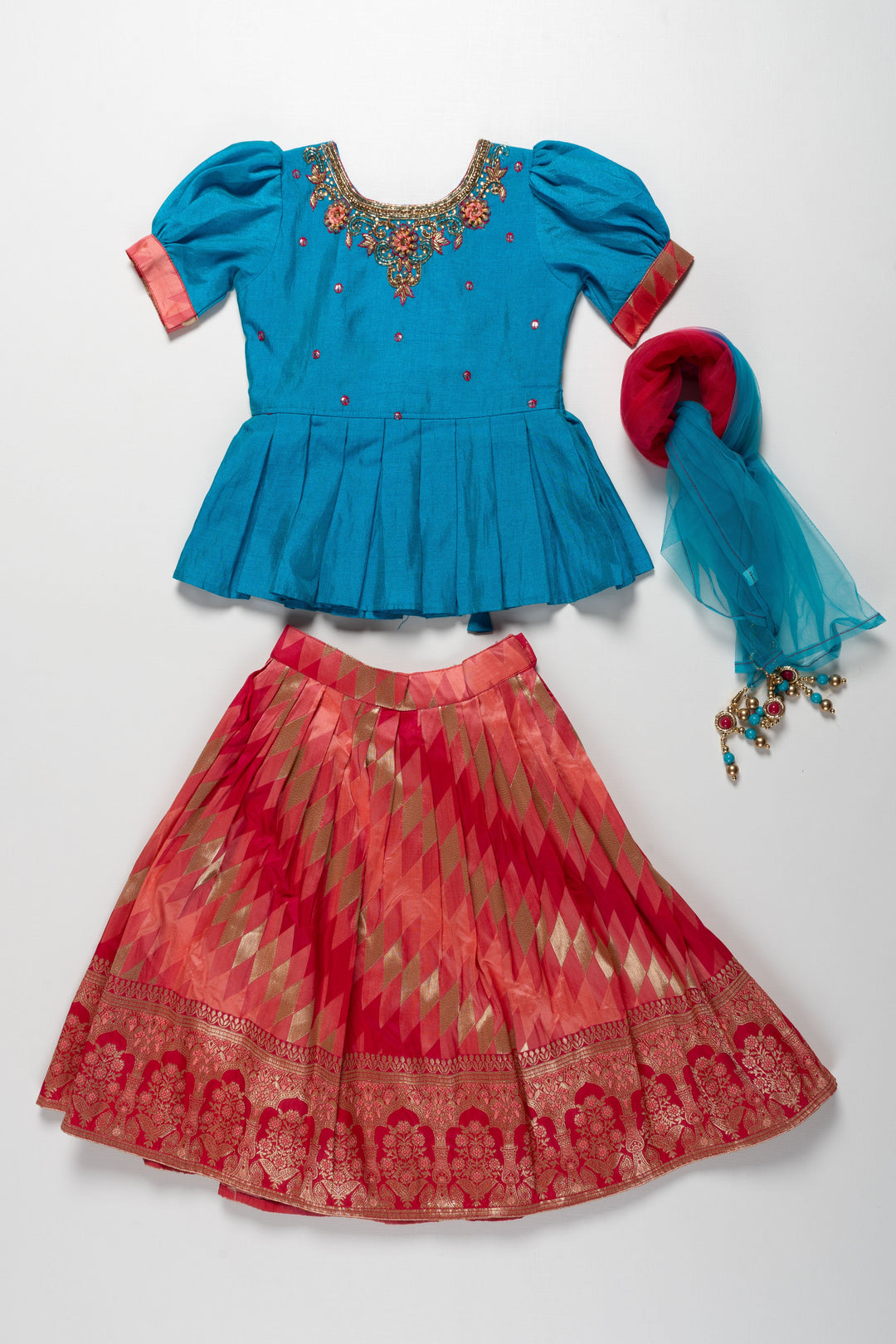 The Nesavu Girls Lehenga Choli Silk Cotton Designer Choli Skirt With Hand Embroidery Designer Peplum Blouse Nesavu 16 (1Y) / Blue GL256-16 Shop Silk Cotton Lehenga For Girls | Party Wear Ghagra Choli Wear | The Nesavu