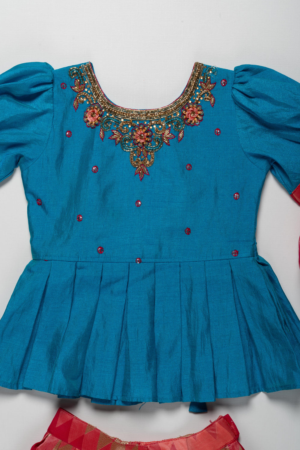 The Nesavu Girls Lehenga Choli Silk Cotton Designer Choli Skirt With Hand Embroidery Designer Peplum Blouse Nesavu Shop Silk Cotton Lehenga For Girls | Party Wear Ghagra Choli Wear | The Nesavu
