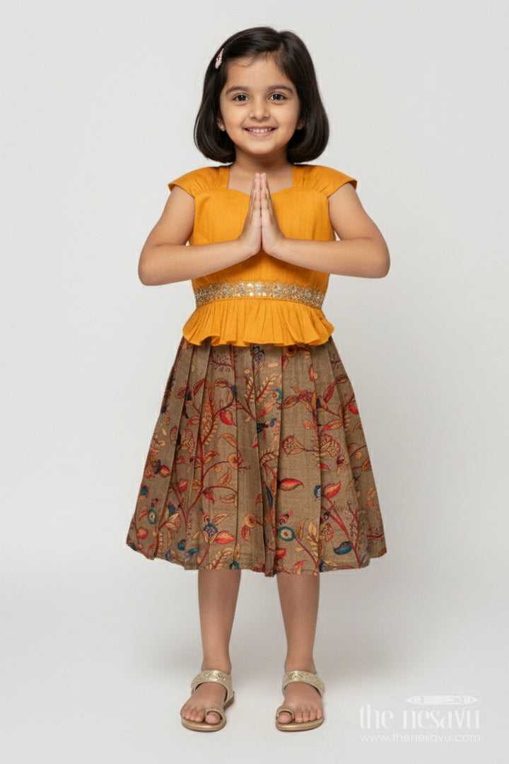 The Nesavu Silk Frock Silk Frock for Baby Girl for Wedding Receptions and Festive Occasions Nesavu 18 (2Y) / Yellow SF1095A-18 Nesavu silk frock for baby girls with chanderi cotton print for festive and wedding occasions