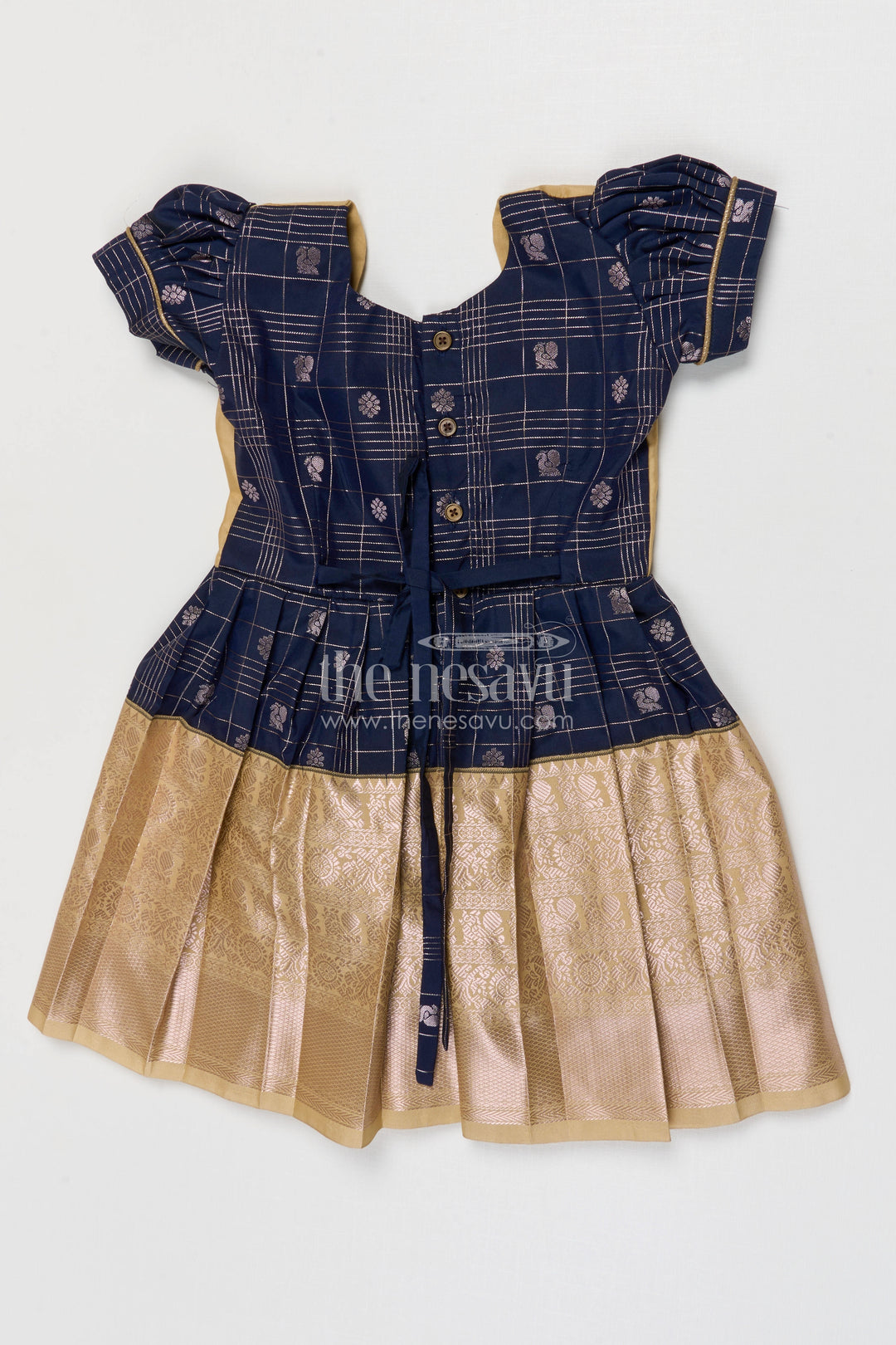 The Nesavu Silk Frock Silk Frock for Baby Girl Naming Ceremony and Festive Wear Nesavu 18 (2Y) / Blue / Kanchi Silk SF837AD-18 Nesavu Semi Kanchivaram Silk Frock For Baby Girl Naming Ceremony And Festive Occasions