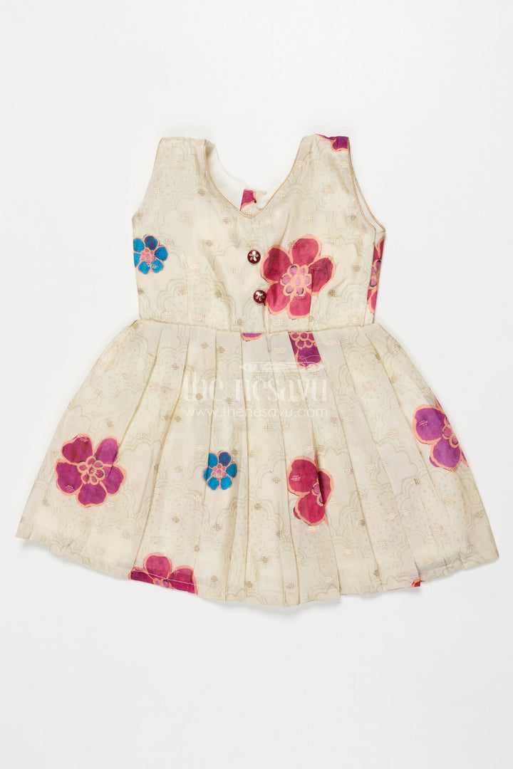 The Nesavu Silk Frock Silk Frock for Baby Girls for Festive Photos and Family Events Nesavu 18 (2Y) / Cream SF1097A-18 Nesavu baby girl silk frock with floral prints in Banaras art silk – great for festive portraits and family gatherings