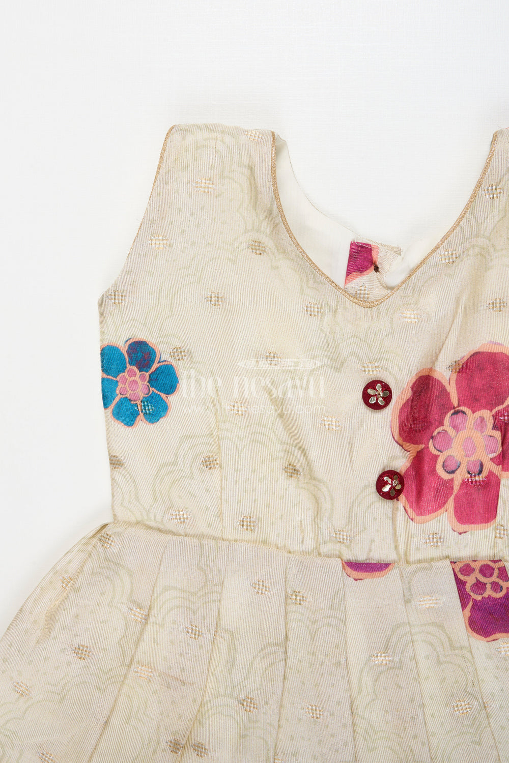 The Nesavu Silk Frock Silk Frock for Baby Girls for Festive Photos and Family Events Nesavu Nesavu baby girl silk frock with floral prints in Banaras art silk – great for festive portraits and family gatherings