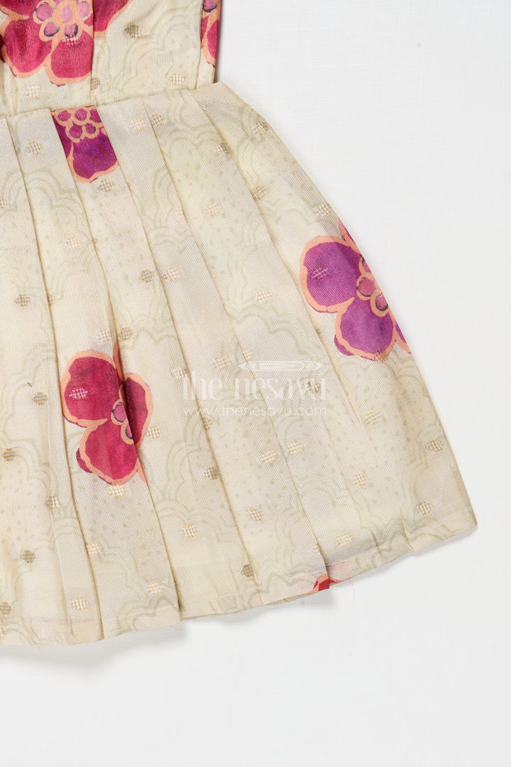 The Nesavu Silk Frock Silk Frock for Baby Girls for Festive Photos and Family Events Nesavu Nesavu baby girl silk frock with floral prints in Banaras art silk – great for festive portraits and family gatherings