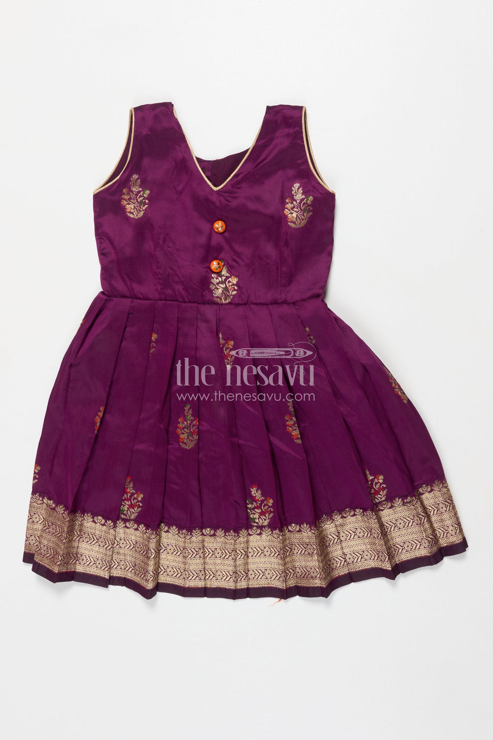 The Nesavu Silk Frock Silk Frock for Baby Girls for Naming Ceremonies and Temple Visits Nesavu 20 (3Y) / Purple SF1096A-20 Nesavu semi Banaras silk frock with zari border for naming ceremony and temple occasions