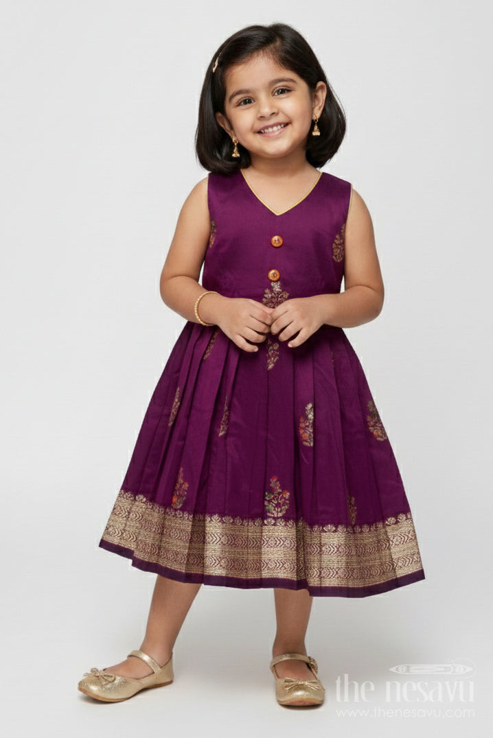 The Nesavu Silk Frock Silk Frock for Baby Girls for Naming Ceremonies and Temple Visits Nesavu 20 (3Y) / Purple SF1096A-20 Nesavu semi Banaras silk frock with zari border for naming ceremony and temple occasions