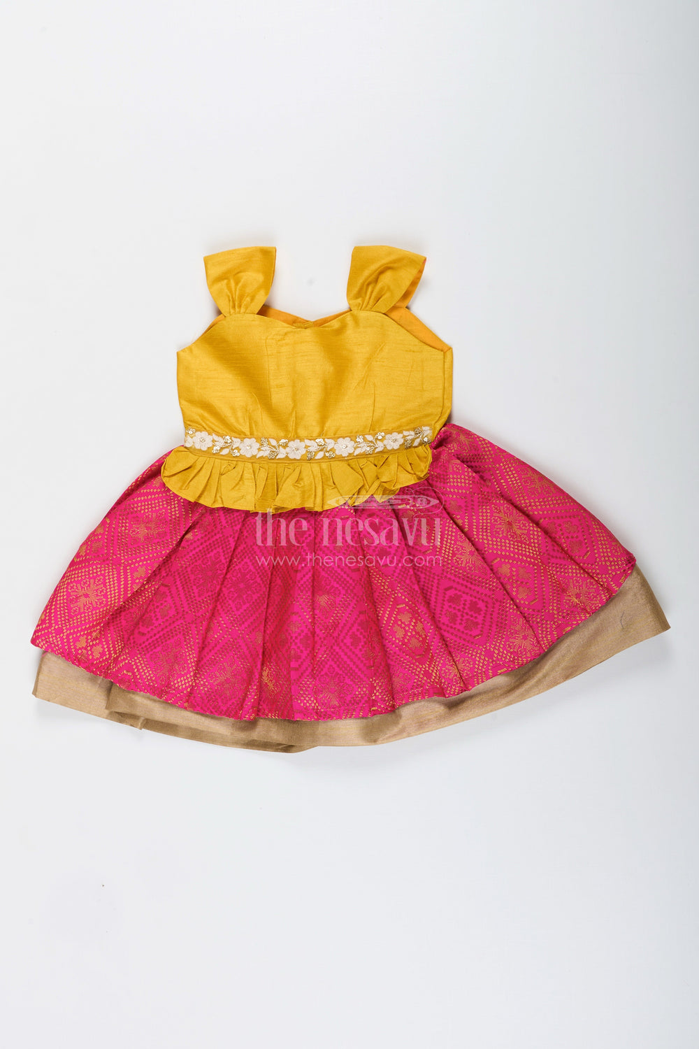 The Nesavu Silk Frock Silk Frock for Baby Girls for Traditional Birthdays and Pooja Ceremonies Nesavu 18 (2Y) / Yellow SF1059A-18 Nesavu silk frock baby girls semi banaras bottom  perfect poojas birthday celebrations