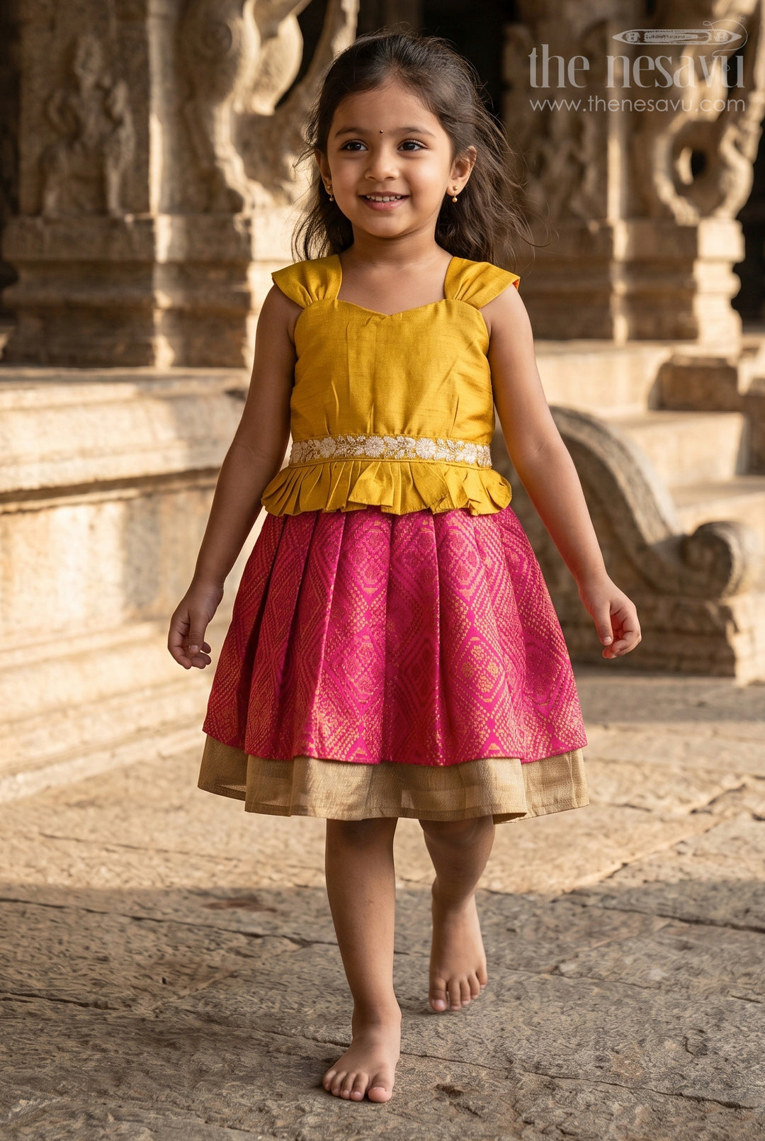 The Nesavu Silk Frock Silk Frock for Baby Girls for Traditional Birthdays and Pooja Ceremonies Nesavu 18 (2Y) / Yellow SF1059A-18 Nesavu silk frock baby girls semi banaras bottom  perfect poojas birthday celebrations
