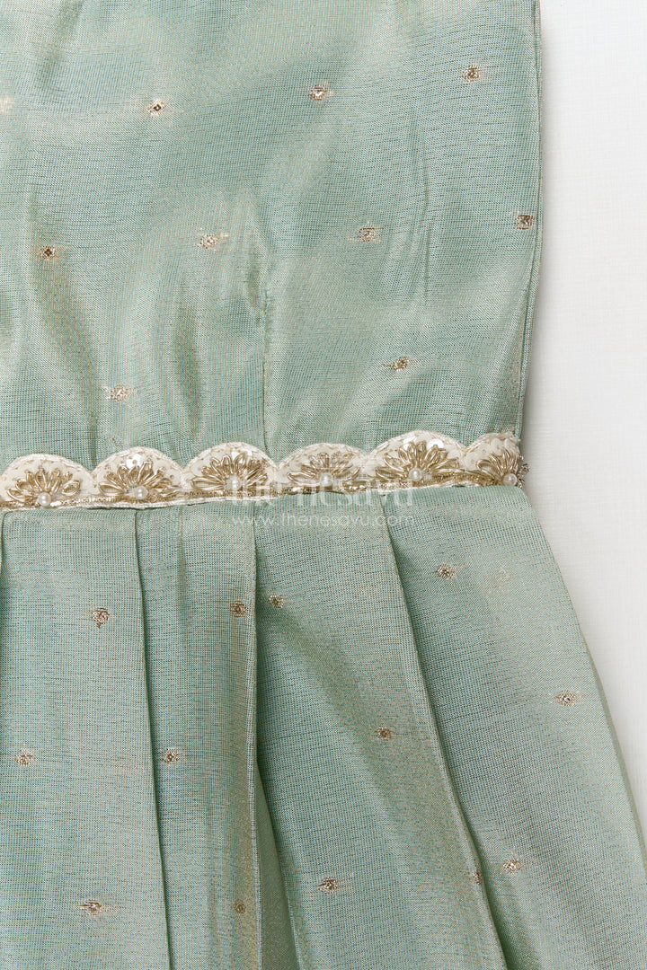 The Nesavu Silk Embroidered Frock Silk Frock for Baby Girls with Floral Detail for Festive and Casual Events Nesavu Nesavu silk frock for baby girls with lotus digital print and embroidered waist – perfect for festive wear