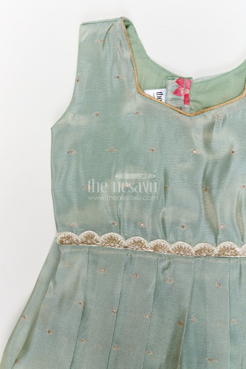 The Nesavu Silk Embroidered Frock Silk Frock for Baby Girls with Floral Detail for Festive and Casual Events Nesavu Nesavu silk frock for baby girls with lotus digital print and embroidered waist – perfect for festive wear