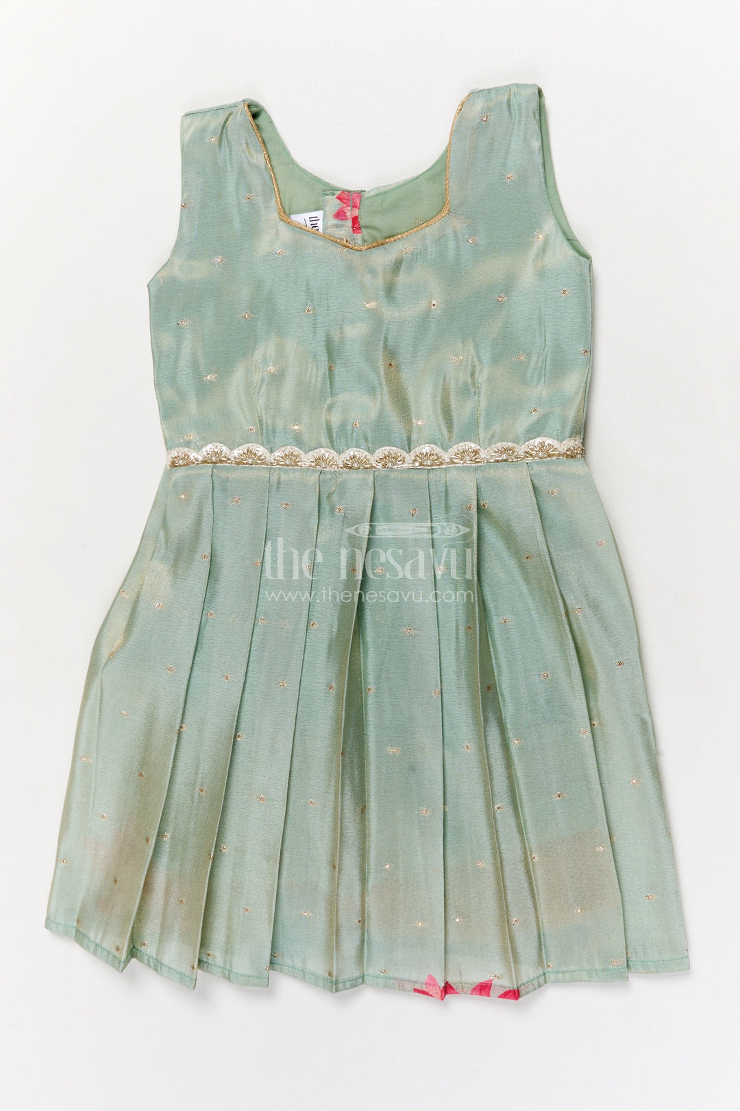 The Nesavu Silk Embroidered Frock Silk Frock for Baby Girls with Floral Detail for Festive and Casual Events Nesavu Nesavu silk frock for baby girls with lotus digital print and embroidered waist – perfect for festive wear