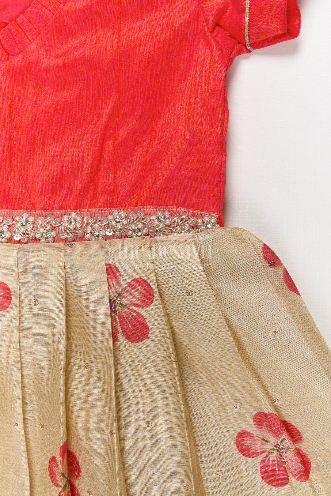 The Nesavu Silk Embroidered Frock Silk Frock for Baby Girls with Floral Prints for Birthday and Festive Wear Nesavu Nesavu silk frock for baby girls with digital floral prints and puff sleeves – perfect for birthdays and poojas