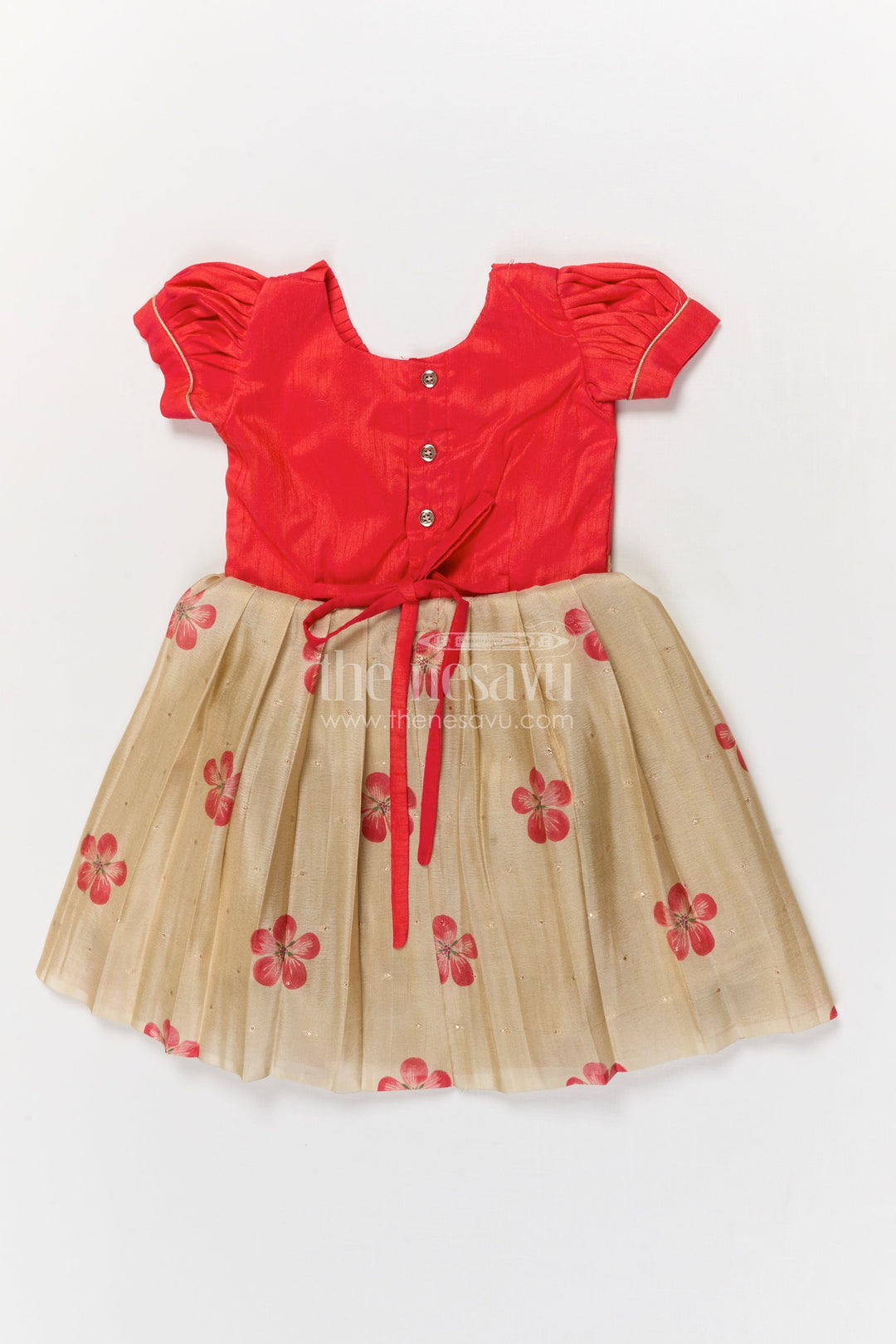 The Nesavu Silk Embroidered Frock Silk Frock for Baby Girls with Floral Prints for Birthday and Festive Wear Nesavu Nesavu silk frock for baby girls with digital floral prints and puff sleeves – perfect for birthdays and poojas