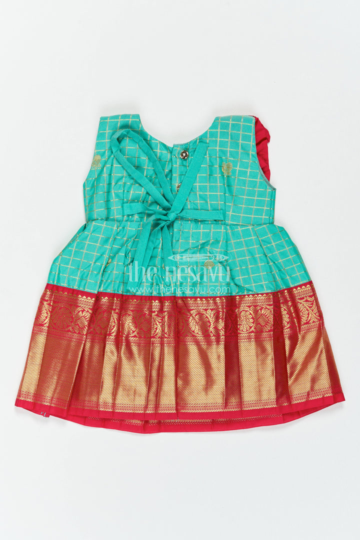 The Nesavu Girls Kanchi Silk Frock Silk Frock for Girls in Blue with an Occasion Ready Finish Nesavu Nesavu Silk Frock For Girls In Blue For Parties And Memorable Photos