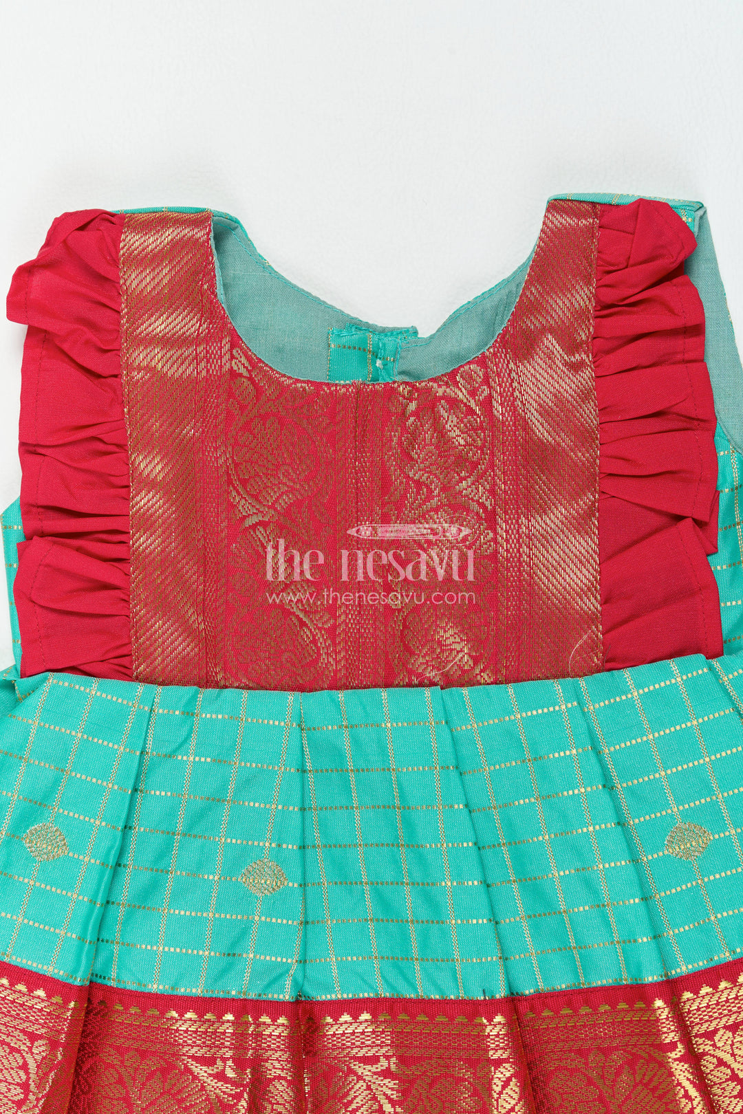 The Nesavu Girls Kanchi Silk Frock Silk Frock for Girls in Blue with an Occasion Ready Finish Nesavu Nesavu Silk Frock For Girls In Blue For Parties And Memorable Photos