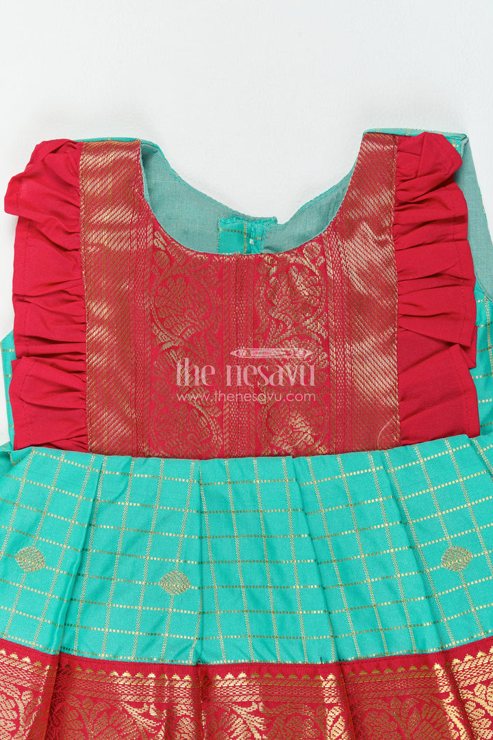The Nesavu Girls Kanchi Silk Frock Silk Frock for Girls in Blue with an Occasion Ready Finish Nesavu Nesavu Silk Frock For Girls In Blue For Parties And Memorable Photos