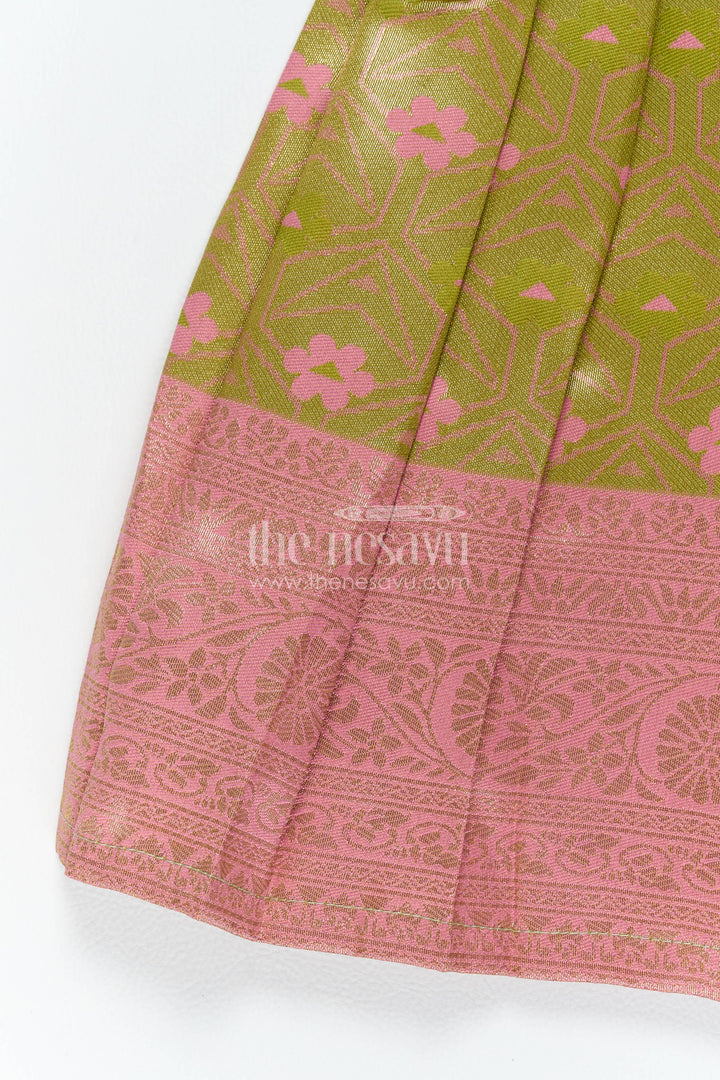 The Nesavu Girls Kanchi Silk Frock Silk Frock for Girls in Gold with an Occasion Ready Finish Nesavu Nesavu Silk Frock For Girls With Woven Texture For Festive Occasion