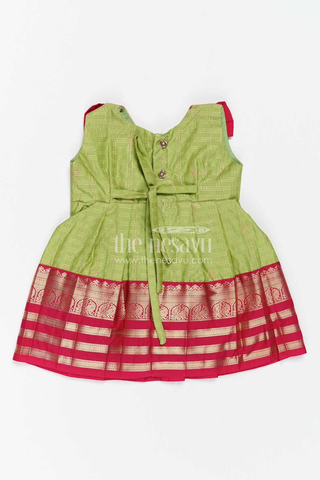 The Nesavu Girls Kanchi Silk Frock Silk Frock for Girls in Green with an Occasion Ready Finish Nesavu Nesavu Silk Frock For Girls In Green For Parties And Memorable Photos