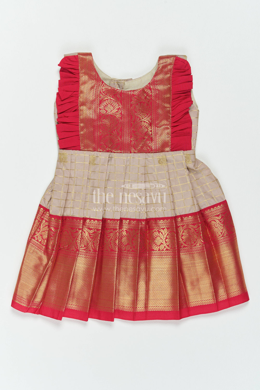The Nesavu Girls Kanchi Silk Frock Silk Frock for Girls in Grey for Traditional Events Nesavu 10 (NB) / Grey / Style 2 KSF099AB-10 Nesavu Silk Frock For Girls In Grey For Parties And Memorable Photos KSF099AB-10