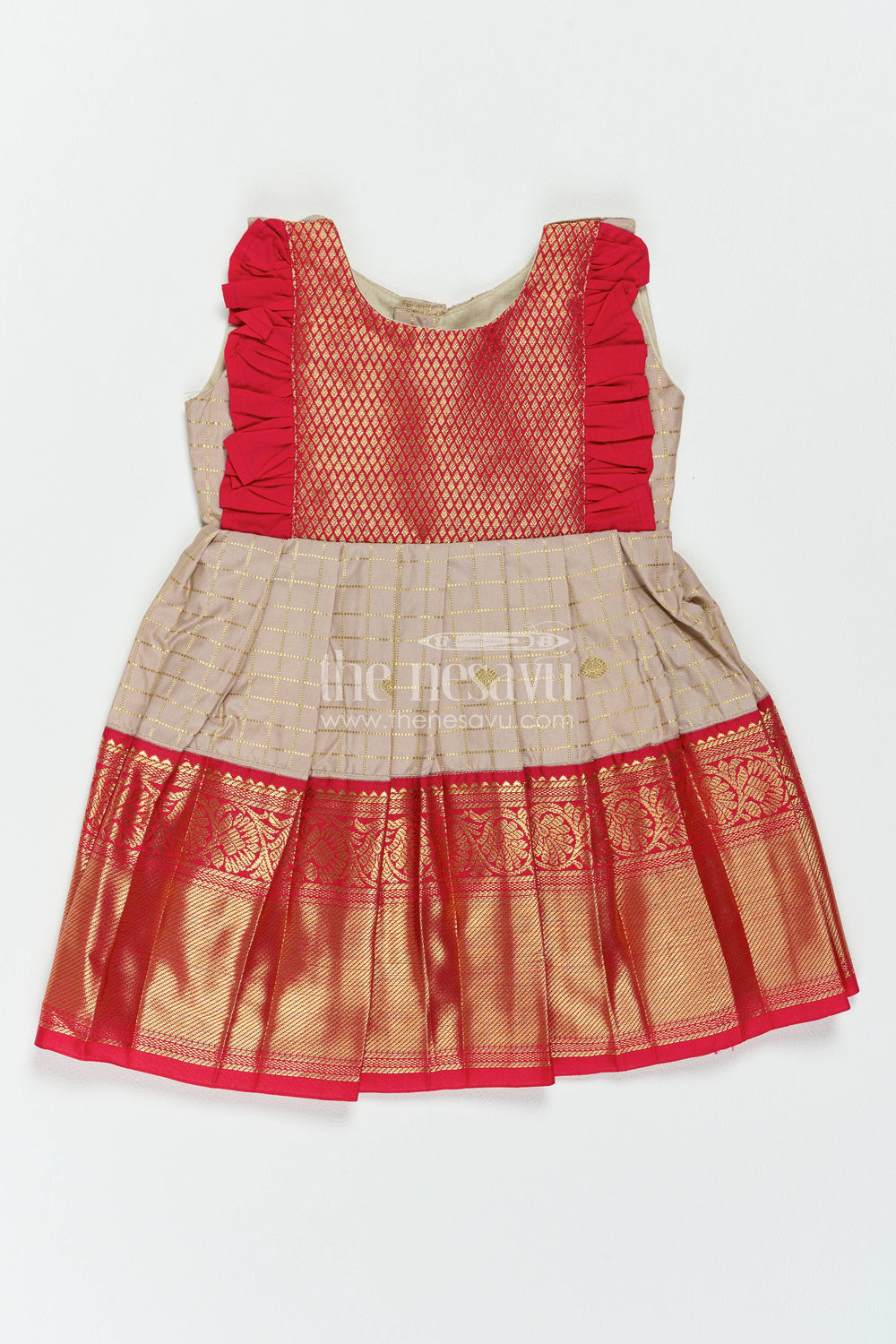 The Nesavu Girls Kanchi Silk Frock Silk Frock for Girls in Grey for Traditional Events Nesavu 12 (3M) / Grey / Style 1 KSF099AA-12 Nesavu Silk Frock For Girls In Grey For Parties And Memorable Photos KSF099AA-12