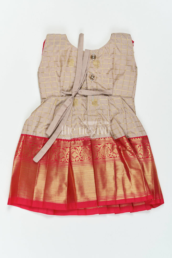 The Nesavu Girls Kanchi Silk Frock Silk Frock for Girls in Grey for Traditional Events Nesavu Nesavu Silk Frock For Girls In Grey For Parties And Memorable Photos