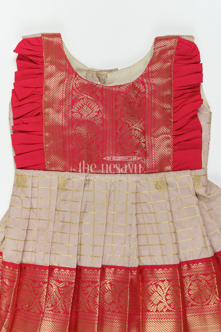 The Nesavu Girls Kanchi Silk Frock Silk Frock for Girls in Grey for Traditional Events Nesavu Nesavu Silk Frock For Girls In Grey For Parties And Memorable Photos