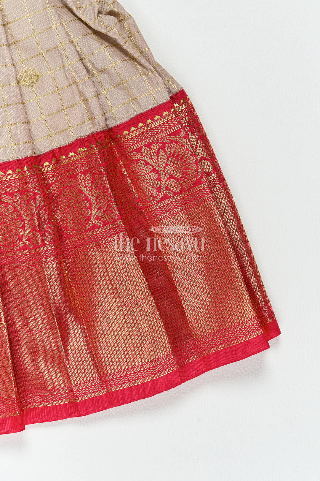 The Nesavu Girls Kanchi Silk Frock Silk Frock for Girls in Grey for Traditional Events Nesavu Nesavu Silk Frock For Girls In Grey For Parties And Memorable Photos