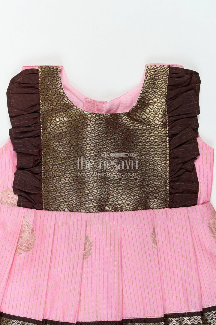 The Nesavu Girls Kanchi Silk Frock Silk Frock for Girls in Peach for Family Celebrations Nesavu Nesavu Silk Frock For Girls In Peach For Family Celebrations