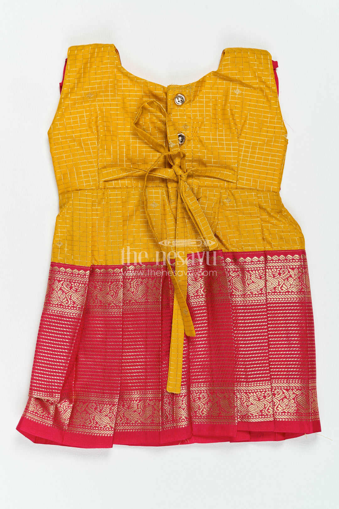 The Nesavu Girls Kanchi Silk Frock Silk Frock for Girls in Yellow with an Occasion Ready Finish Nesavu Nesavu Silk Frock For Girls In Yellow For Parties And Memorable Photos