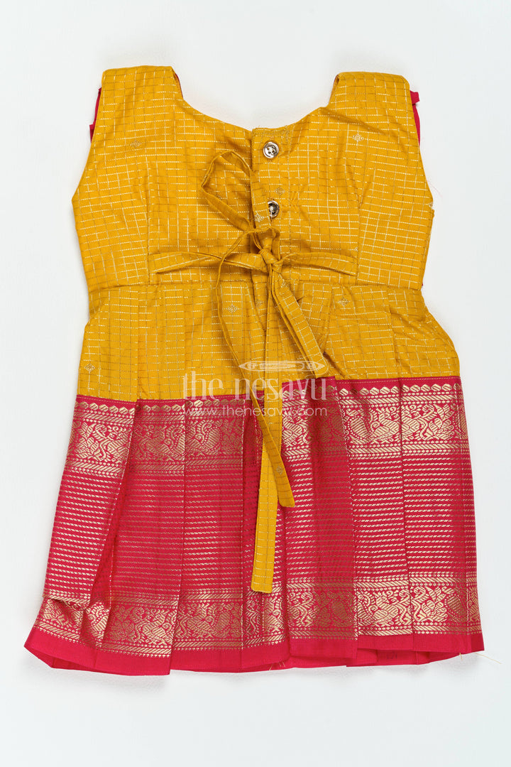 The Nesavu Girls Kanchi Silk Frock Silk Frock for Girls in Yellow with an Occasion Ready Finish Nesavu Nesavu Silk Frock For Girls In Yellow For Parties And Memorable Photos