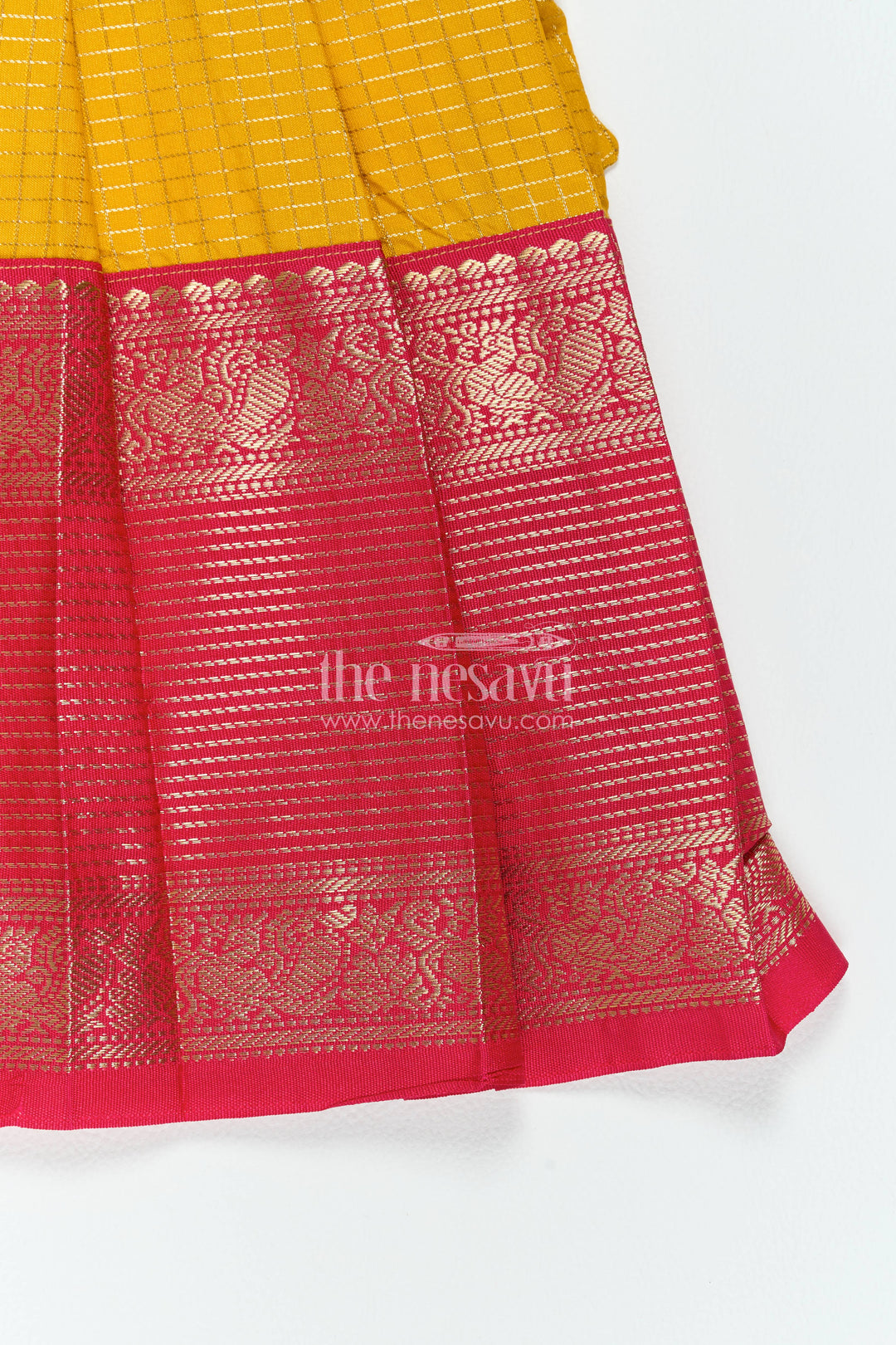 The Nesavu Girls Kanchi Silk Frock Silk Frock for Girls in Yellow with an Occasion Ready Finish Nesavu Nesavu Silk Frock For Girls In Yellow For Parties And Memorable Photos