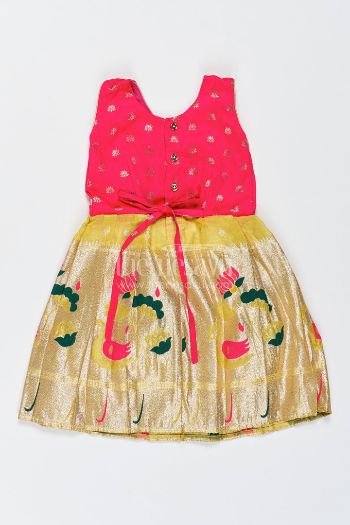 The Nesavu Silk Frock Silk Frock for Girls with Jacquard Weave for Family Functions Nesavu 20 (3Y) / Red / Semi Banarasi SF1188A-20 Nesavu Silk Frock For Girls In Red With Jacquard For Portrait Days SF1188A-20