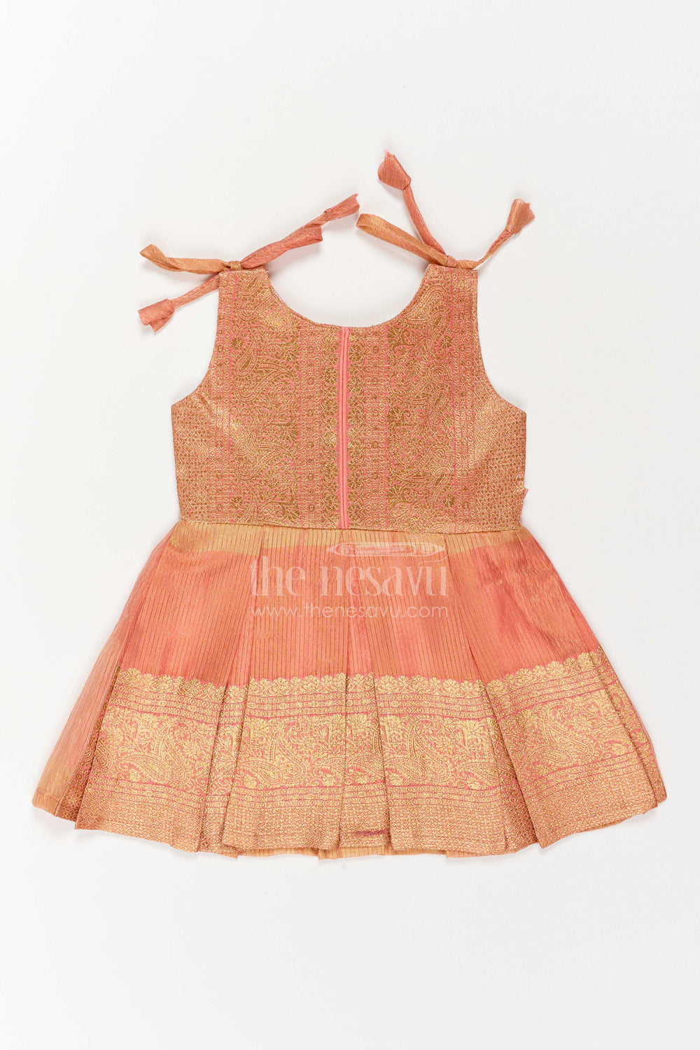 The Nesavu Silk Frock Silk Frock for Girls with Statement Border for Family Functions Nesavu 16 (1Y) / Peach / Silk SF1221A-16 Nesavu Silk Frock For Girls With Statement Border SF1221A-16