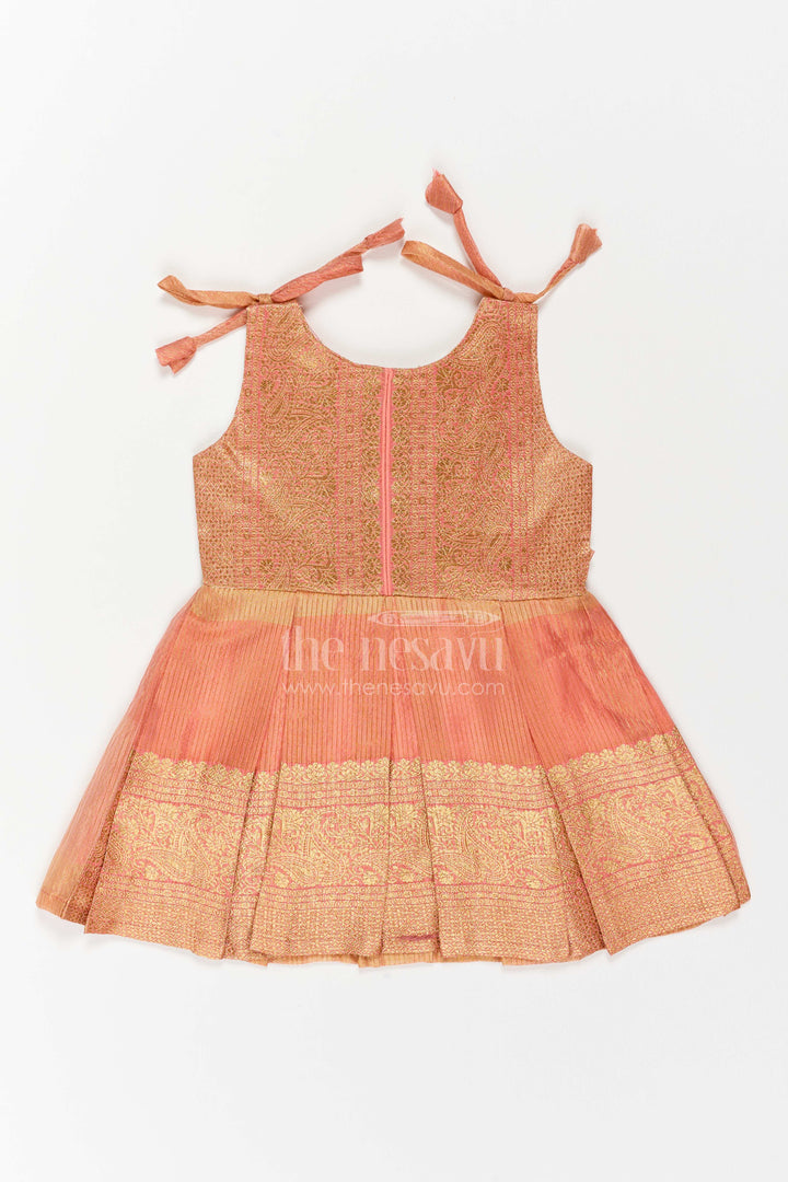 The Nesavu Silk Frock Silk Frock for Girls with Statement Border for Family Functions Nesavu 16 (1Y) / Peach / Silk SF1221A-16 Nesavu Silk Frock For Girls With Statement Border SF1221A-16