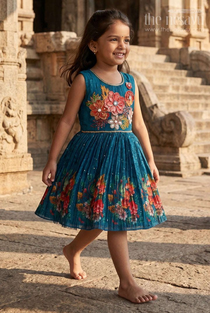 The Nesavu Silk Frock Silk Frock for Naming Ceremony and Festive Occasions Nesavu 18 (2Y) / Blue SF1069B-18 Nesavu silk frock baby girls ethnic motifs naming ceremonies festive celebrations
