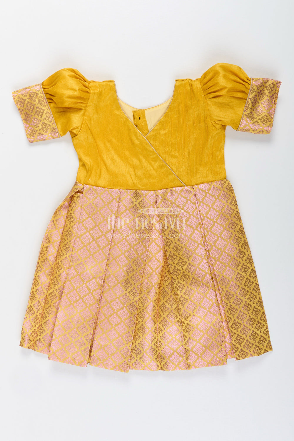 The Nesavu Silk Frock Silk Frock for Toddler Girls Perfect for Traditional Festivals and Temple Visits Nesavu 18 (2Y) / Yellow SF1057A-18 Nesavu silk frock toddler girls semi banaras bottom  ideal Diwali temple visits
