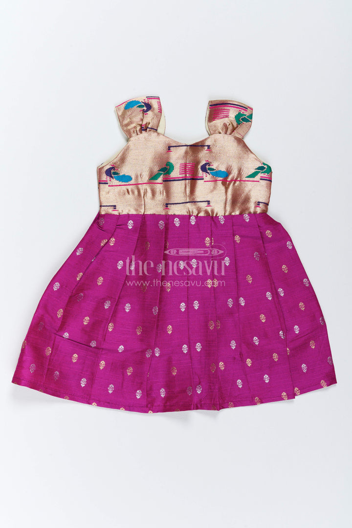 The Nesavu Silk Frock Silk Frock in Purple with an Occasion Ready Finish Nesavu 14 (6M) / Purple / Raw Silk SF1213A-14 Nesavu Silk Frock In Purple With Paithani Motifs For Celebrations SF1213A-14