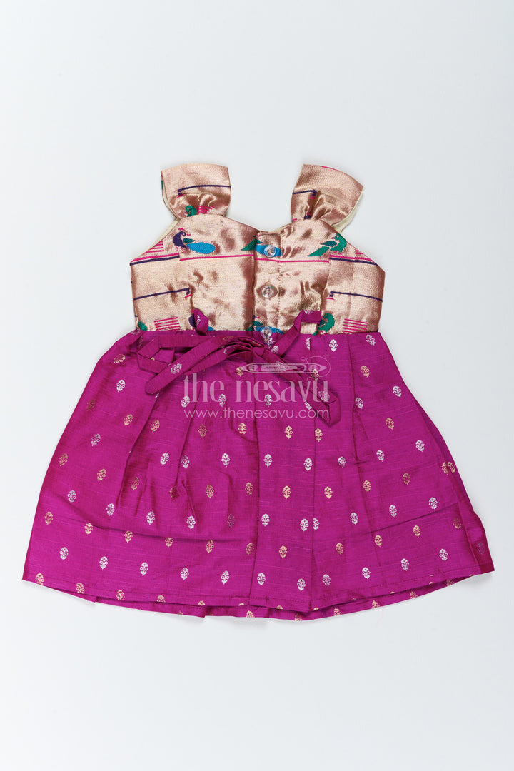 The Nesavu Silk Frock Silk Frock in Purple with an Occasion Ready Finish Nesavu Nesavu Silk Frock In Purple With Paithani Motifs For Celebrations