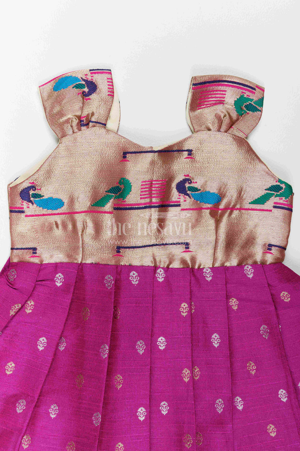 The Nesavu Silk Frock Silk Frock in Purple with an Occasion Ready Finish Nesavu Nesavu Silk Frock In Purple With Paithani Motifs For Celebrations