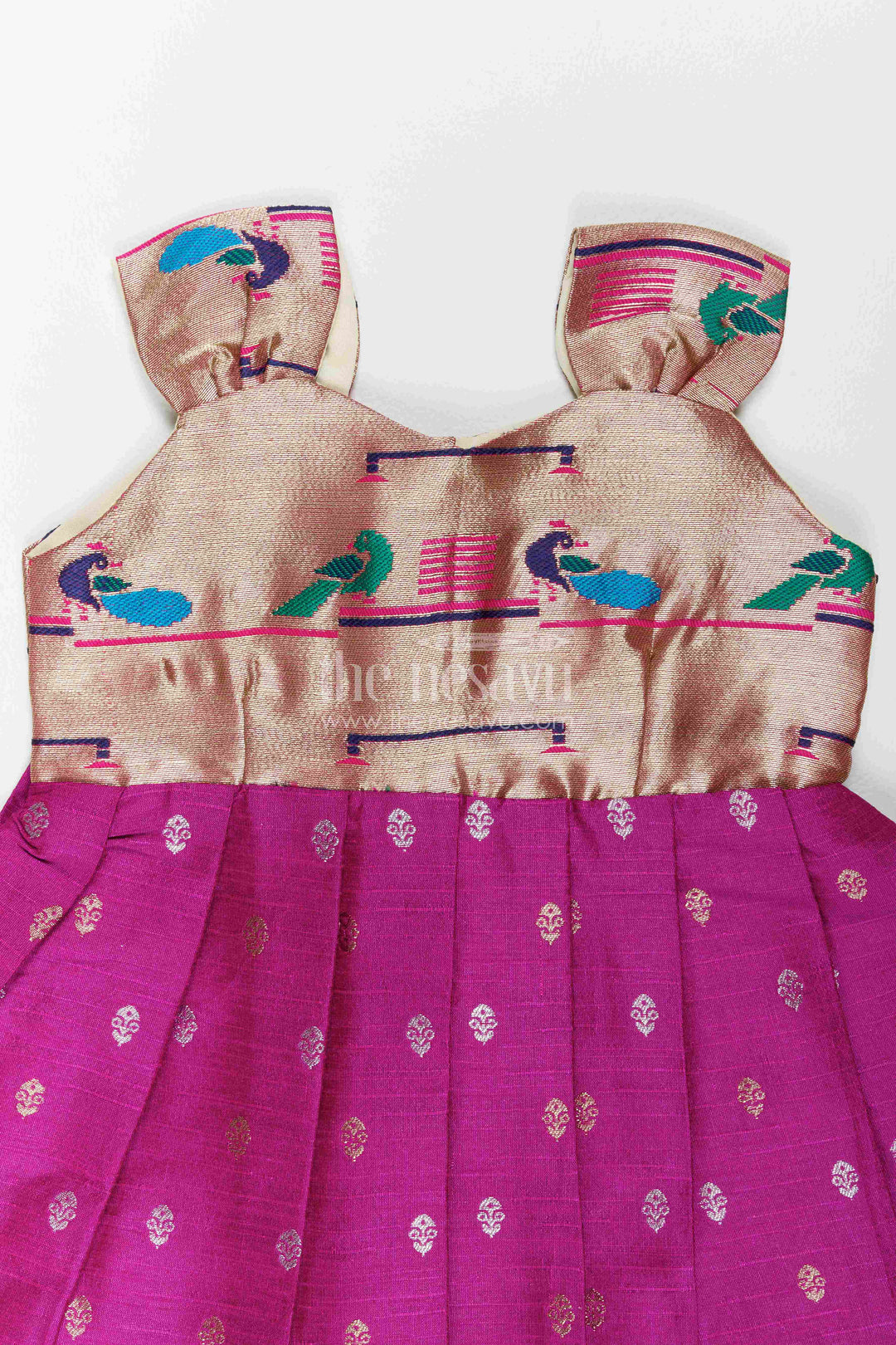 The Nesavu Silk Frock Silk Frock in Purple with an Occasion Ready Finish Nesavu Nesavu Silk Frock In Purple With Paithani Motifs For Celebrations