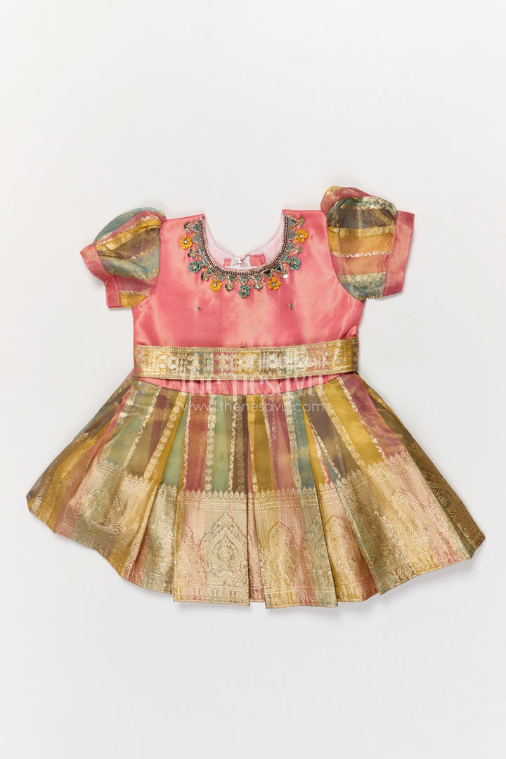 The Nesavu Silk Party Frock Silk Party Frock for Baby Girls for Birthdays and Naming Ceremonies Nesavu 16 (1Y) / Pink / Silk Blend SF1117A-16 Nesavu silk party frock for baby girls with zari pleats for birthdays and naming day