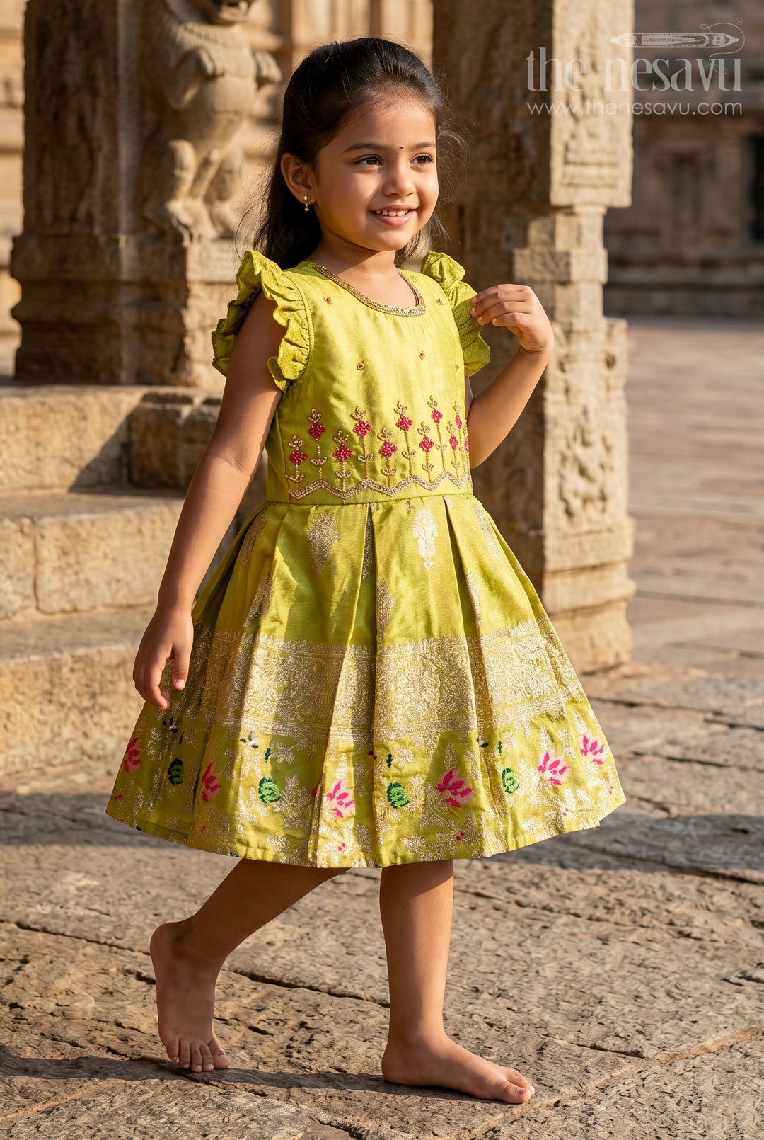 The Nesavu Silk Party Frock Silk Party Frock for Baby Girls with Zari Border and Floral Work Nesavu 16 (1Y) / Red SF1043A-16 Nesavu silk party frock baby girls zari border embroidered yoke  festive ready