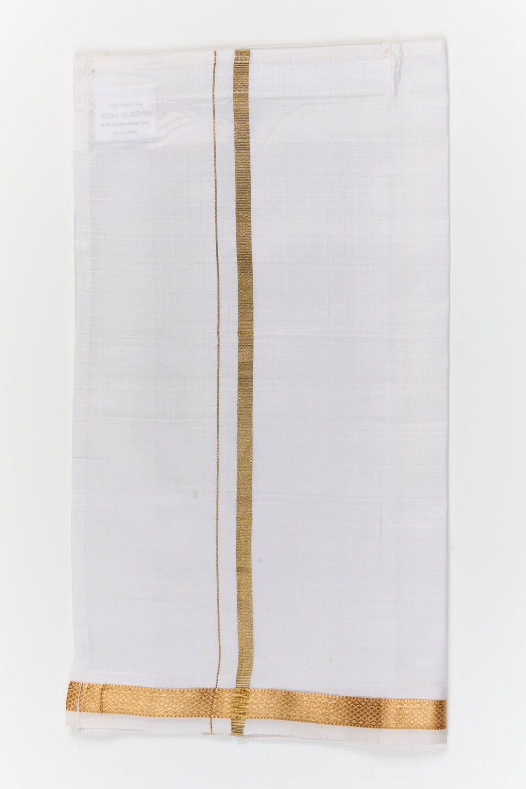 The Nesavu Boys Vesti Silk Vesti for Boys Cultural Events and Temple Traditions Nesavu 14 (6M) / White / Silk D062A-14 Nesavu boys silk vesti with zari stripe – ideal for traditional functions and temple visits
